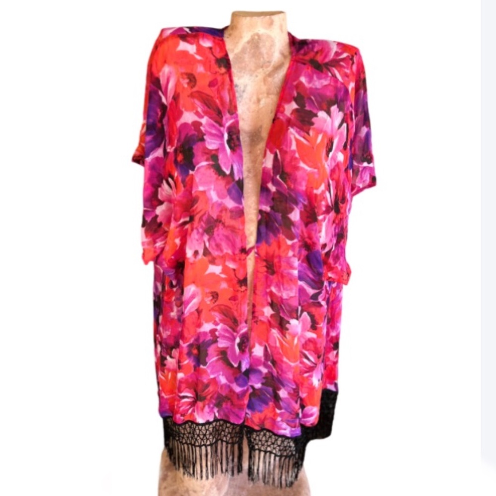 Catalina Womens Short Sleeve Floral Sheer Beach Cover Up Size Medium (8-10)